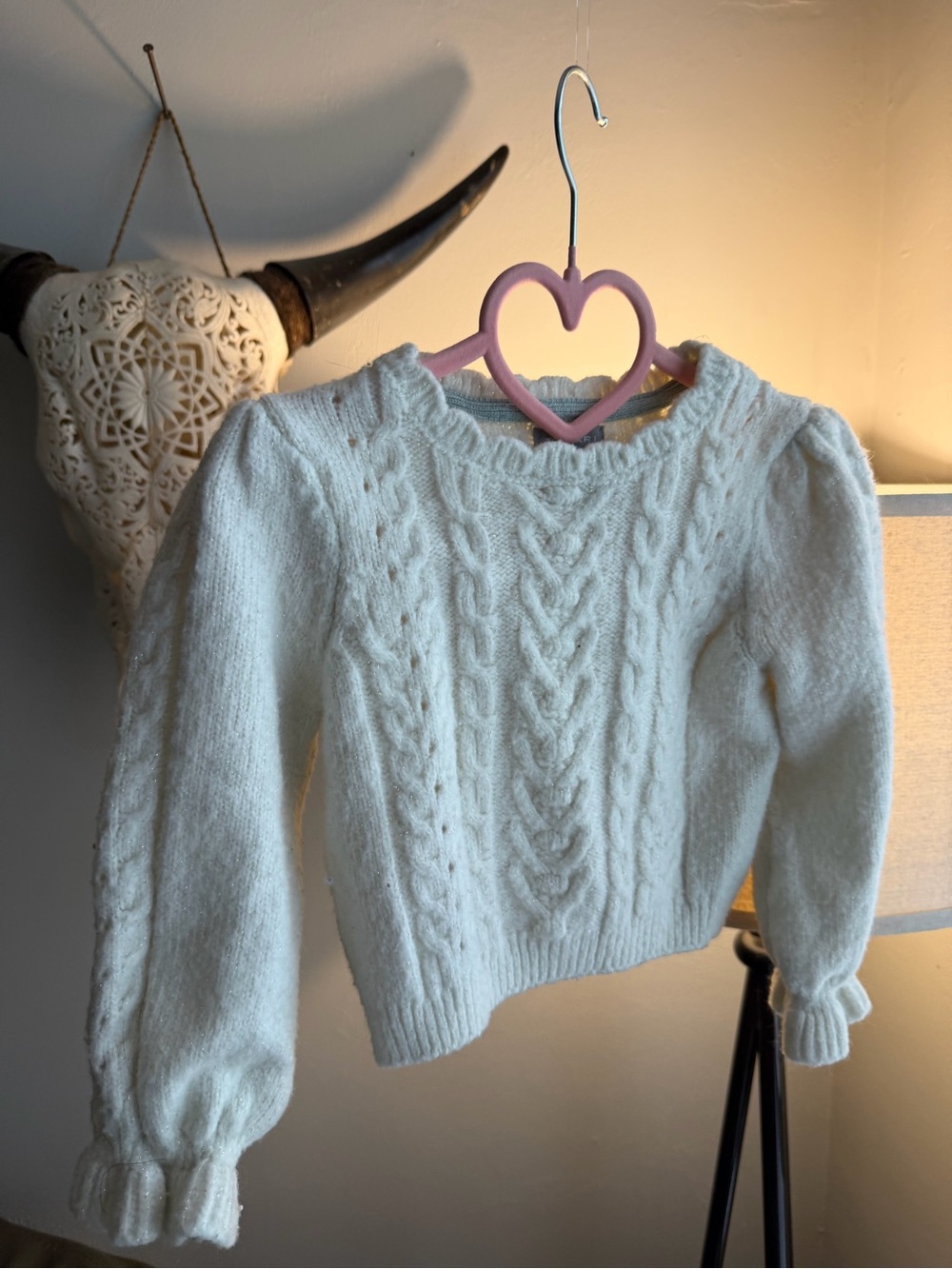 Tahari Cream Cable Knit Crewneck Sweater